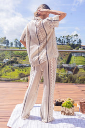 Set 2 Piezas Tejido Pantalón Wide Leg Camisa Oversize Marca Trucco´s