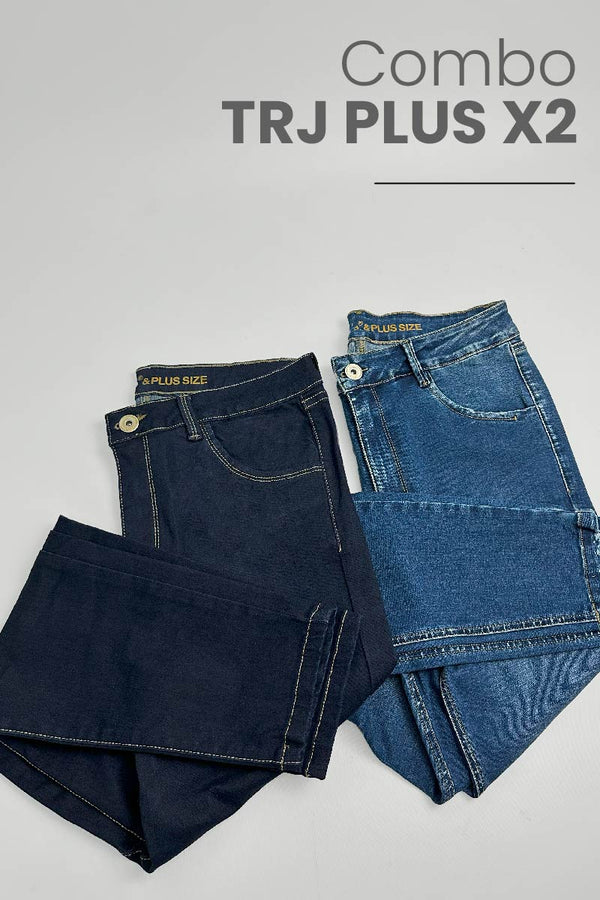 Combo Plus Size X 2 Jeans Tiro Alto Skinny Color Azul Medio Y Azul Oscuro Marca Trucco's Plus Size