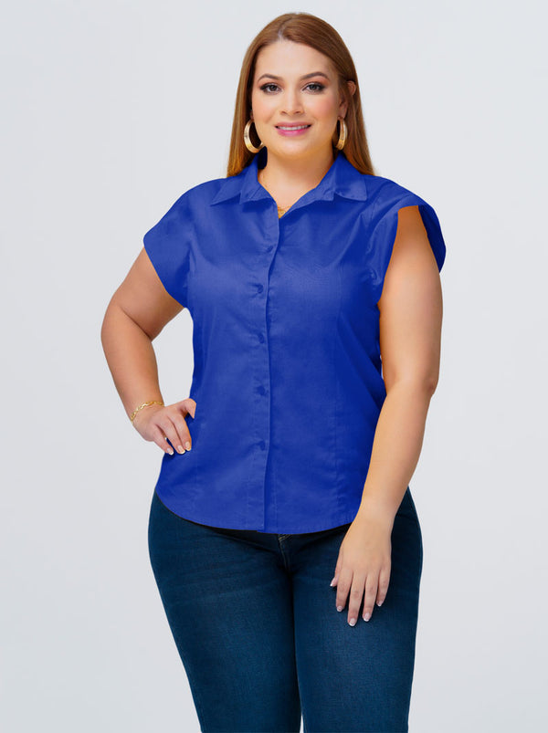 Camisa Manga Corta Color Azul Rey Marca Trucco's Plus Size