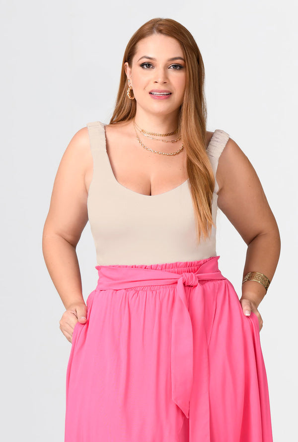 Blusa Básica De Tiras Color Beige y Negra Marca Trucco's PLus Size