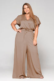 Enterizo Largo Wide Leg Escote Cruzado Manga en Vuelo Marca Trucco´s Pluse Size