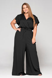 Enterizo Largo Wide Leg Escote Cruzado Manga en Vuelo Marca Trucco´s Pluse Size