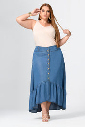 Falda larga en tencel color azul medio marca Trucco's Plus Size