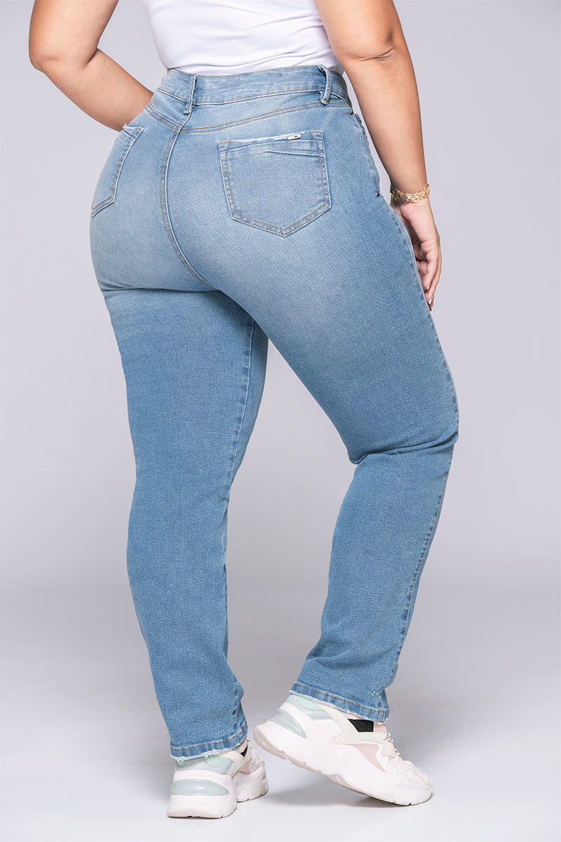 Jean Tiro Alto Bota Recta Desgaste Efecto Bigote Plus Size