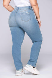 Jean Tiro Alto Bota Recta Desgaste Efecto Bigote Marca Trucco´s Plus Size