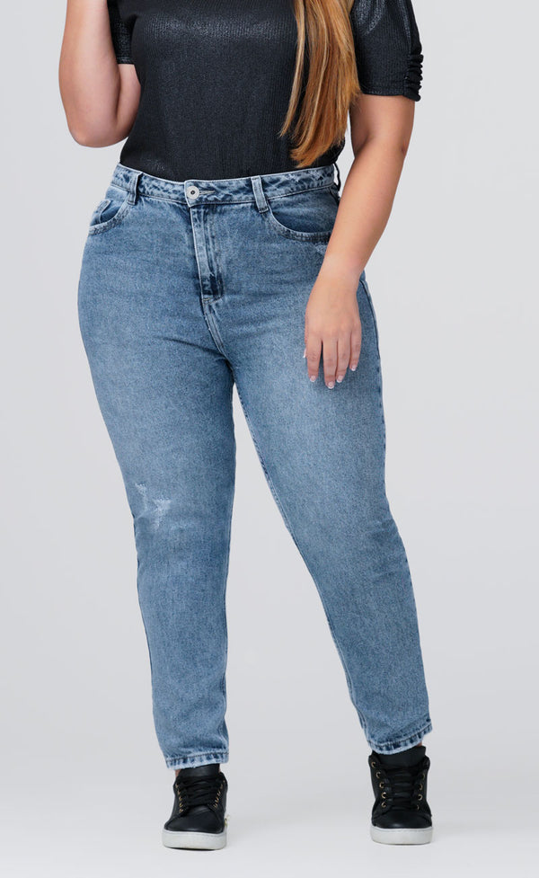 Jean Retro Tiro Alto Color Azul Medio Marca trucco's Plus Size