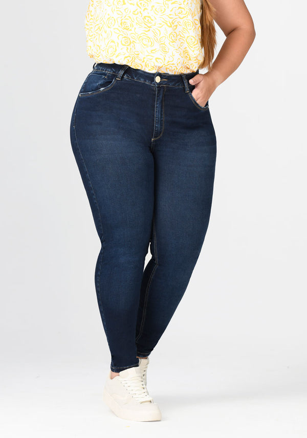 Jean Tiro Alto Skinny Color Azul Oscuro Marca Trucco's Plus Size