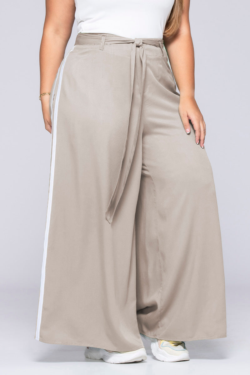 Pantalón Tipo palazzo Tiro Alto Rayas Blancas Laterales con cinturon Plus Size