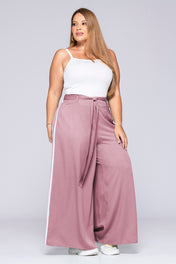 Pantalón Tipo palazzo Tiro Alto Rayas Blancas Laterales con cinturon Plus Size