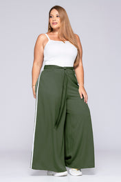 Pantalón Tipo palazzo Tiro Alto Rayas Blancas Laterales con cinturon Plus Size