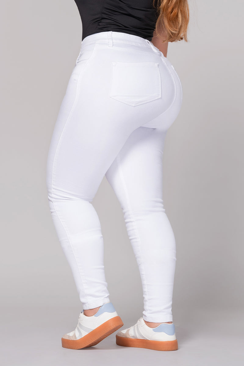 Jean Esencial Skinny Tiro Alto Color Blanco Marca Trucco's Plus Size