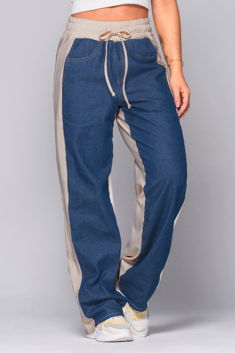 Pantalón Active Bloque en Contraste Denim Pretina Deportiva Resortada de anudar Marca Trucco´s