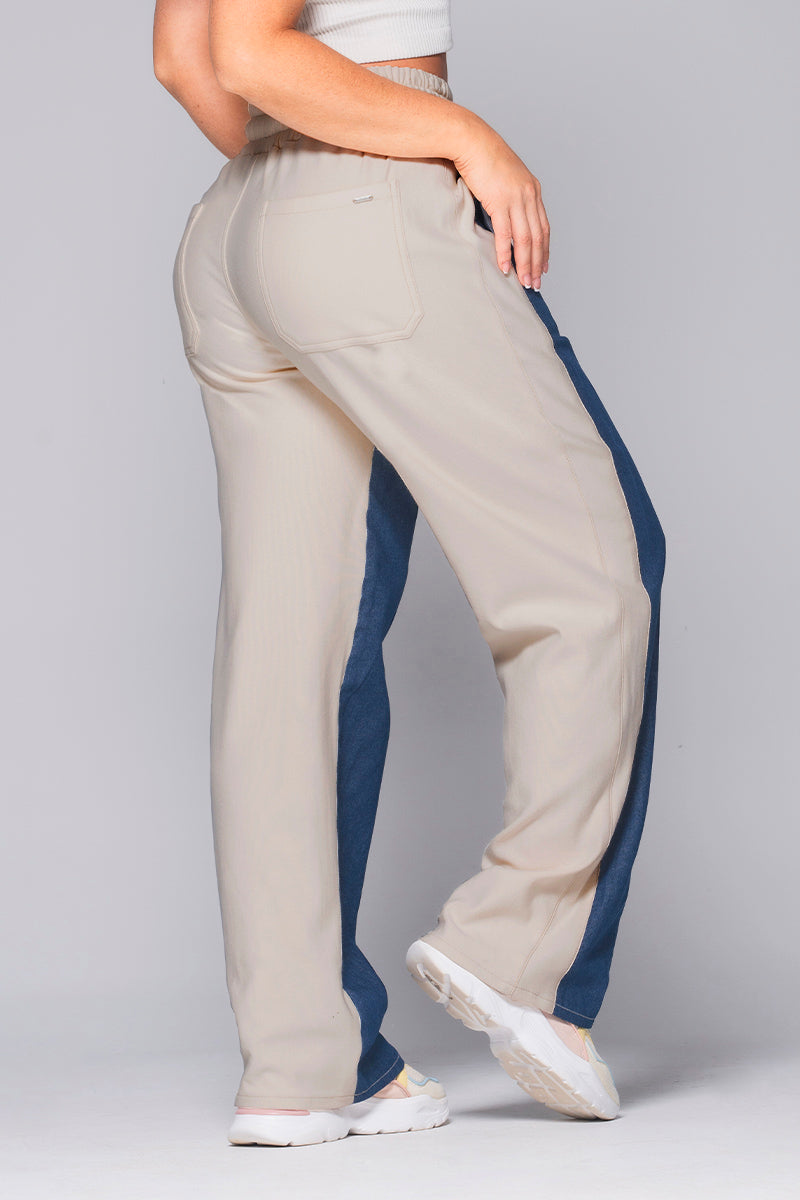 Pantalón Active Bloque en Contraste Denim Pretina Deportiva Resortada de anudar Marca Trucco´s