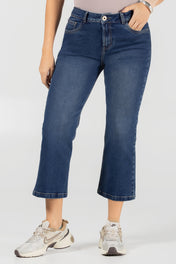Jean Capri Slim Cintura Alta Denim Stretch Azul Medio Marca Trucco´s
