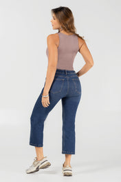 Jean Capri Slim Cintura Alta Denim Stretch Azul Medio Marca Trucco´s