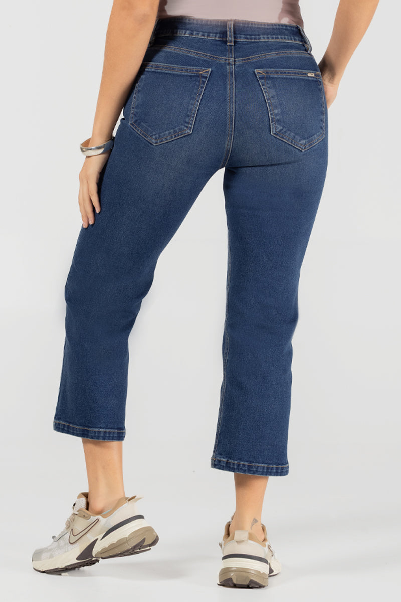 Jean Capri Slim Cintura Alta Denim Stretch Azul Medio Marca Trucco´s