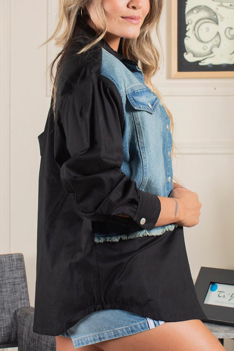 Camisa Manga Larga Sobrepuesto Frontal en Denim Marca Trucco´s