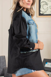 Camisa Manga Larga Blanca Con Bloque Frontal Denim Marca Trucco´s
