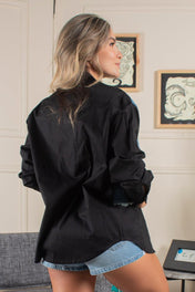 Camisa Manga Larga Blanca Con Bloque Frontal Denim Marca Trucco´s