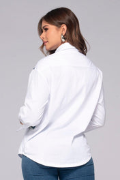 Camisa Manga Larga Blanca Con Bloque Frontal Denim Marca Trucco´s