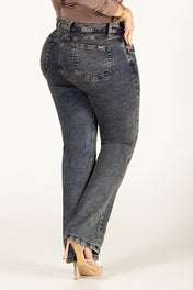 Jean Bota Recta Tiro Alto Denim Clásico Marca Trucco´s Plus Size