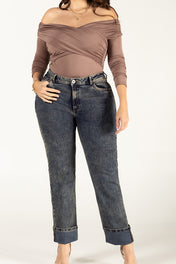 Jean Bota Recta Tiro Alto Denim Clásico Marca Trucco´s Plus Size