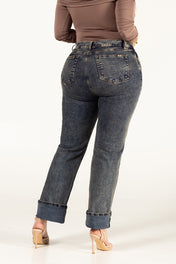 Jean Bota Recta Tiro Alto Denim Clásico Marca Trucco´s Plus Size