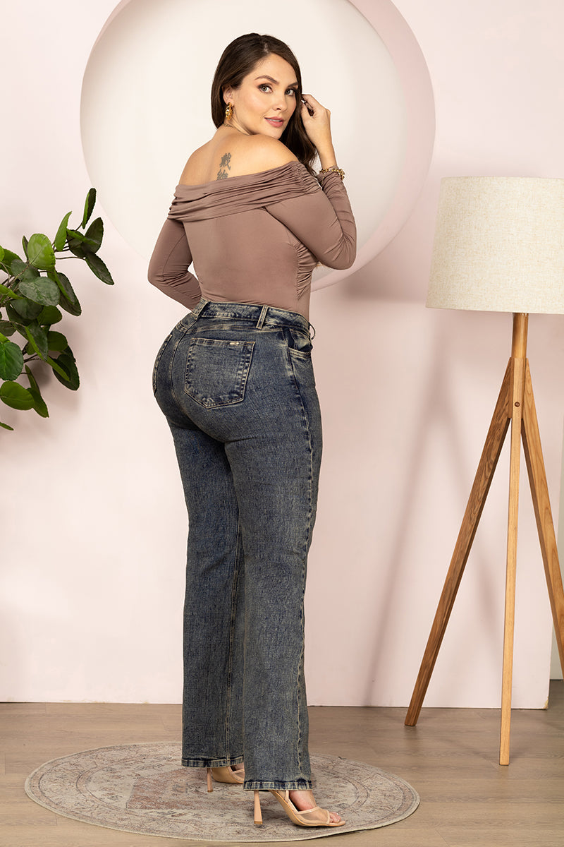 Jean Bota Recta Tiro Alto Denim Clásico Marca Trucco´s Plus Size