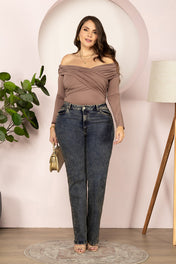 Jean Bota Recta Tiro Alto Denim Clásico Marca Trucco´s Plus Size