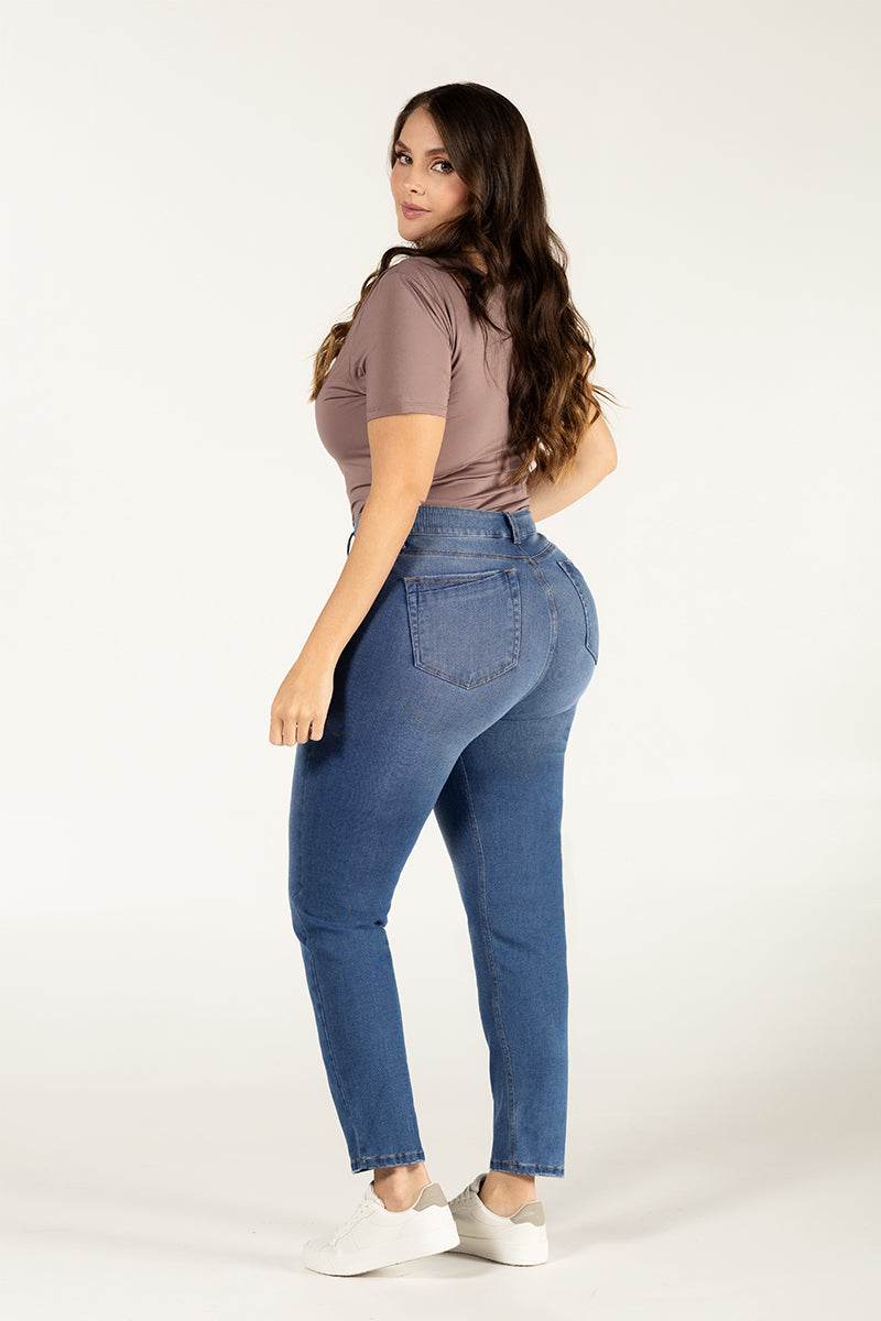 Jean Skinny Tiro Alto Ajustado Color Azul Medio Marca Trucco´s