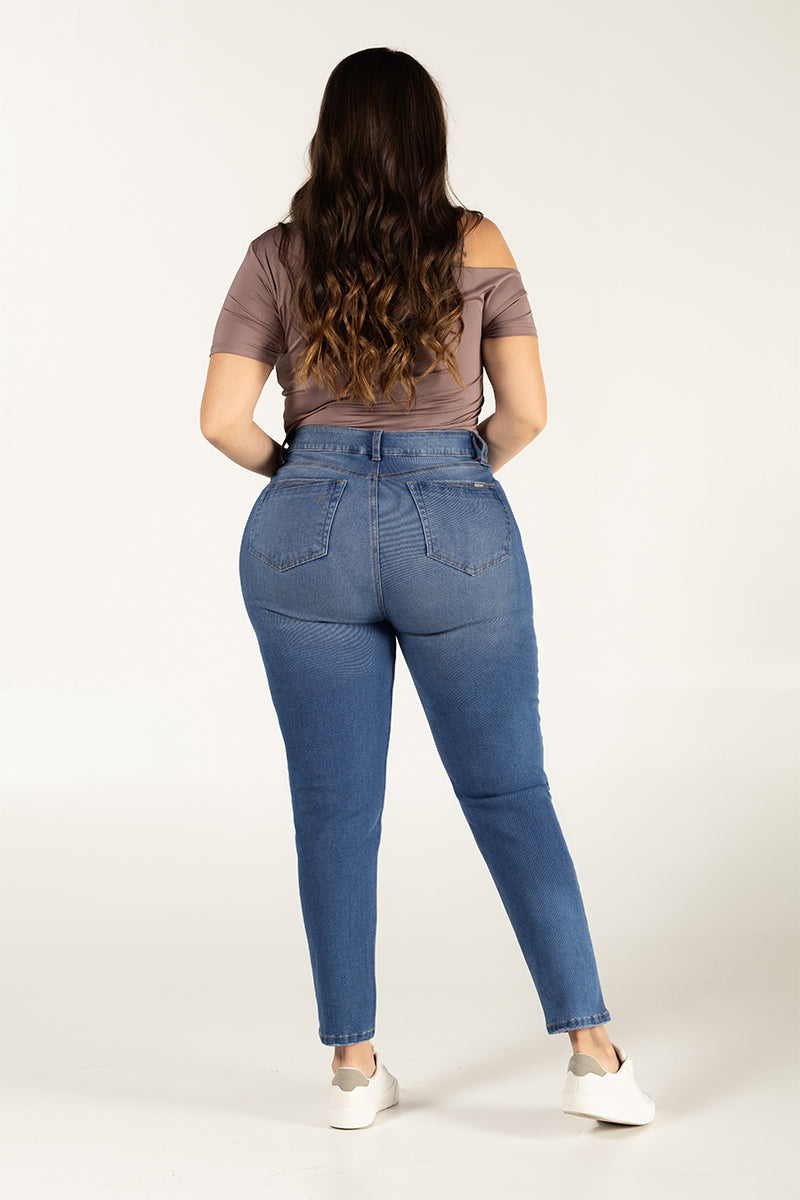 Jean Skinny Tiro Alto Ajustado Color Azul Medio Marca Trucco´s