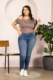 Jean Skinny Tiro Alto Ajustado Color Azul Medio Marca Trucco´s