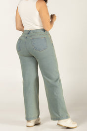 Jean Wide Leg Tiro Alto Corte Amplio Denim Stretch Marca Trucco´s Plus Size