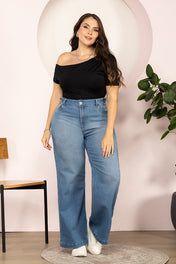 Jean Wide Leg Denim Tiro Alto Corte Fluido y Moderno Marca Trucco´s Plus size