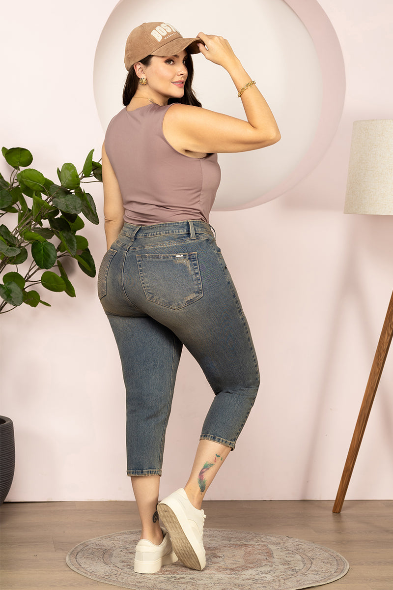 Jean Capri Tiro Medio Stretch Azul Marca Trucco´s