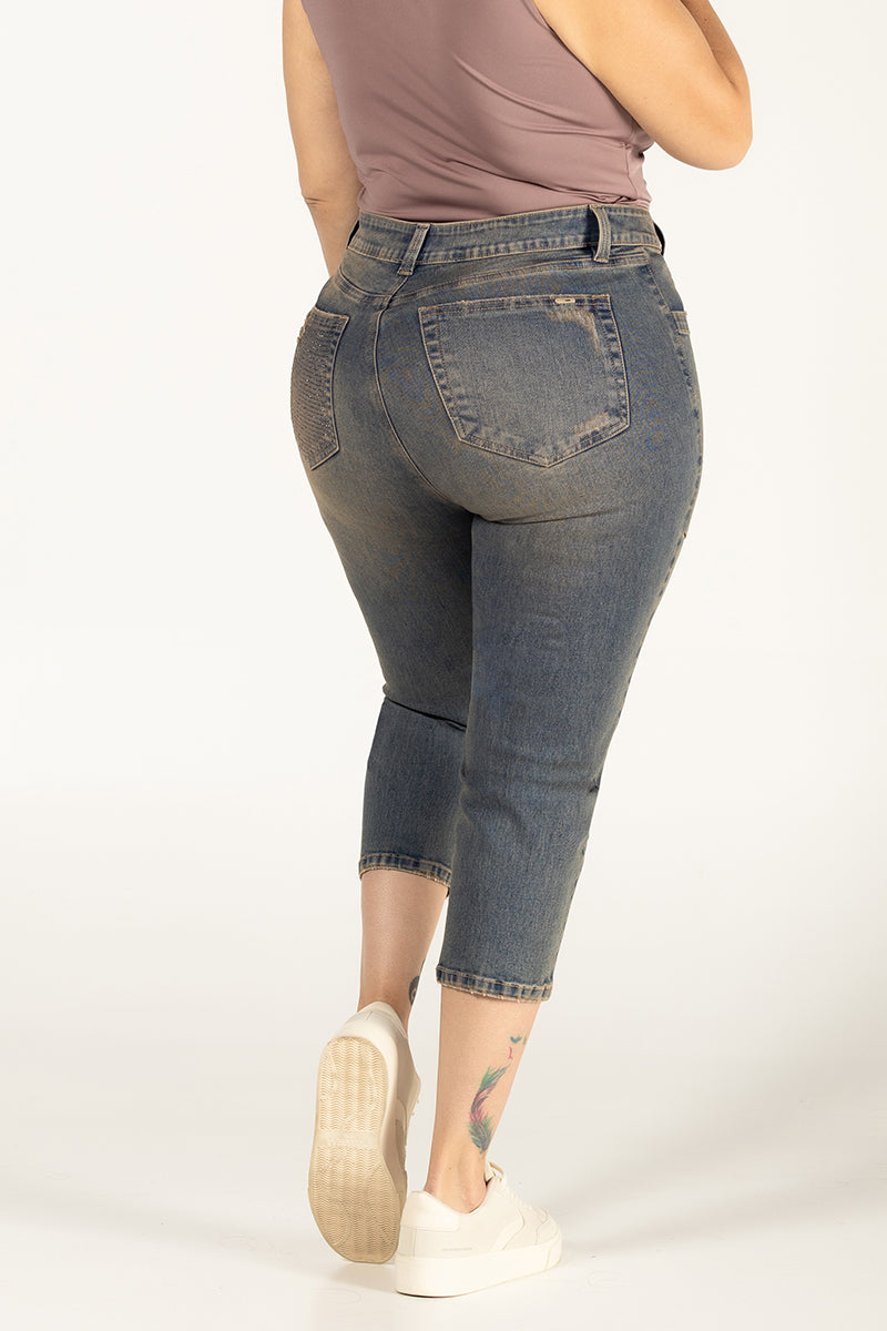 Jean Capri Tiro Medio Stretch Azul Marca Trucco´s