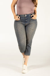 Jean Capri Tiro Medio Stretch Azul Marca Trucco´s