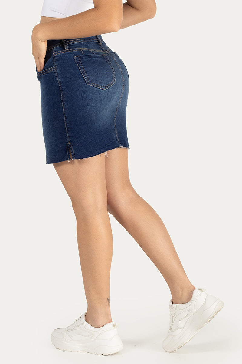 Falda Corta De Tiro Alto En Denim Con Cierre Lateral Marca Trucco´s