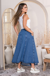 Falda Larga Denim con Botones Frontales Estilo Atemporal y Versátil Marca Trucco´s