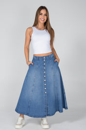 Falda Larga Denim con Botones Frontales Estilo Atemporal y Versátil Marca Trucco´s