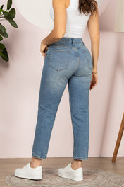 Jean Mom Fit Tiro Alto Denim Azul Medio Marca Trucco´s
