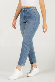 Jean Mom Fit Tiro Alto Denim Azul Medio Marca Trucco´s
