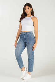 Jean Mom Fit Tiro Alto Denim Azul Medio Marca Trucco´s