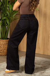 Jean Wide Leg Mujer Cintura Alta Denim Lavado Suave Estilo Chic Casual Marca Trucco´s