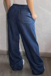 Jean Wide Leg Azul Medio con Cintura Elástica Marca Trucco´s