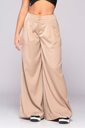 Pantalón Wide Leg Tiro Alto Pretina Resortada con Pinzas con Ribete Marca Trucco´s