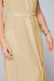 Vestido Largo Marca Corta Con Bolsillos Cinturón y Botonadura Marca Trucco´s