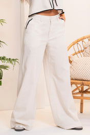 Set 2 Piezas Sesgo en Contraste Chaleco De anudar Pantalón Wide Leg Marca Trucco´s