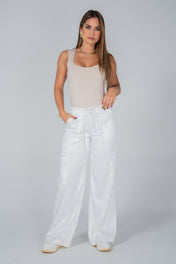 Pantalón Cargo Tiro Alto Efecto Satín Marca Trucco´s