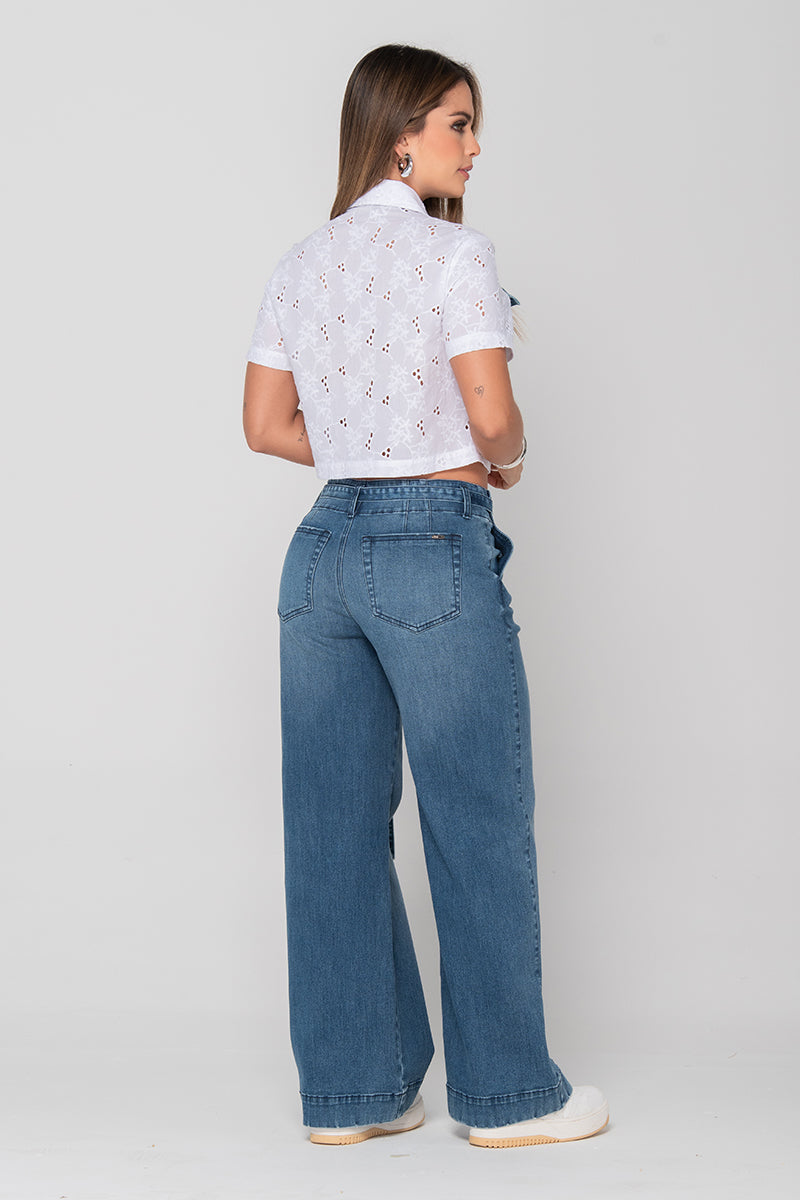 Jean Wide Leg tiro alto en Azul Oscuro Marca Trucco´s